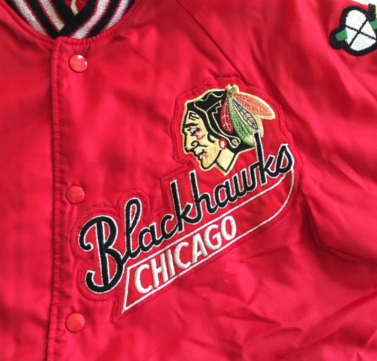 * Vintage Butwin Chicago Blakhawks satin jacket Chicago black Hawk sNHL hockey Indian 