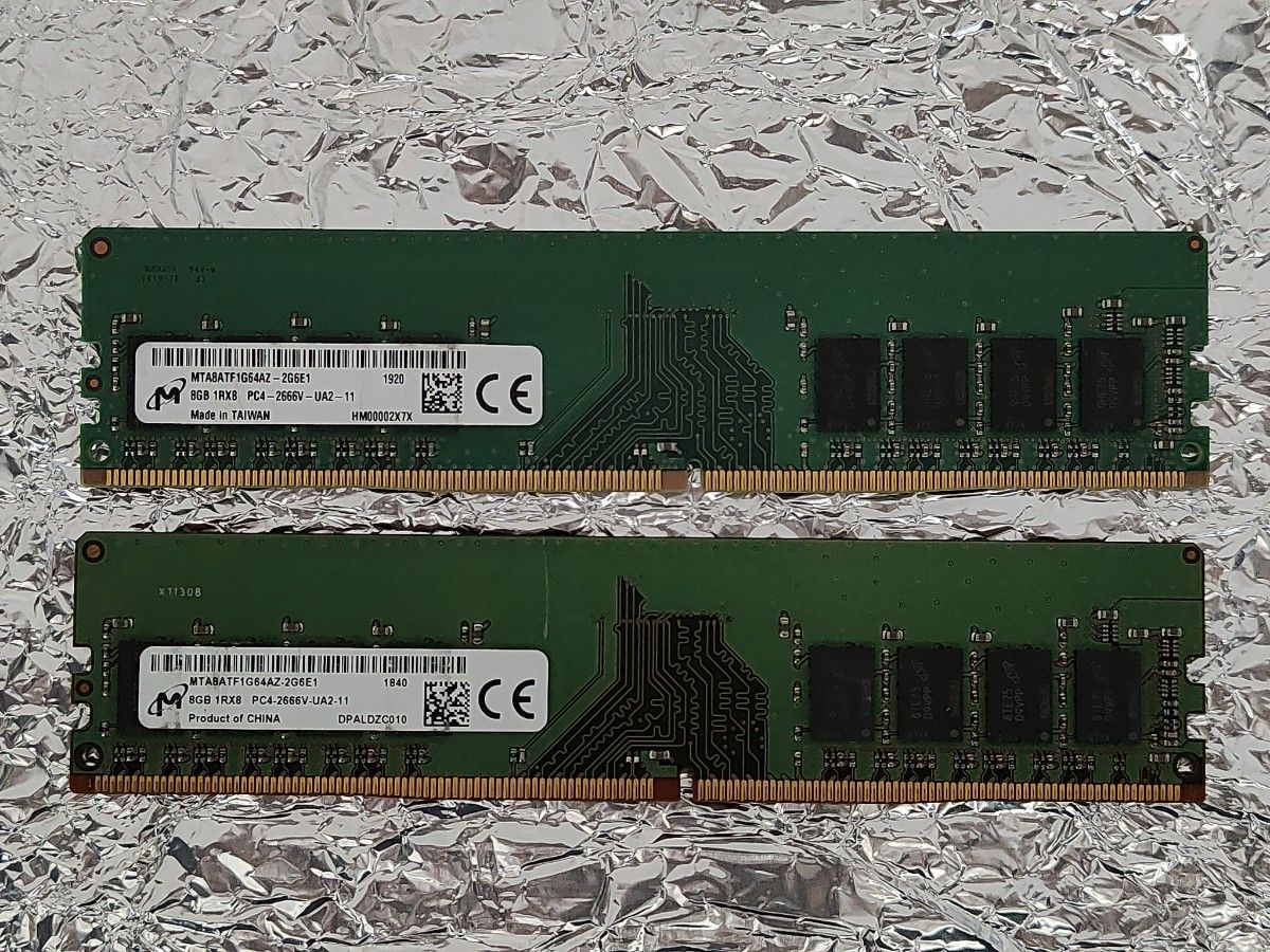 チェック済み Micron DDR4 PC4-2666V PC4-21300 8GB 2枚セット 計16GB
