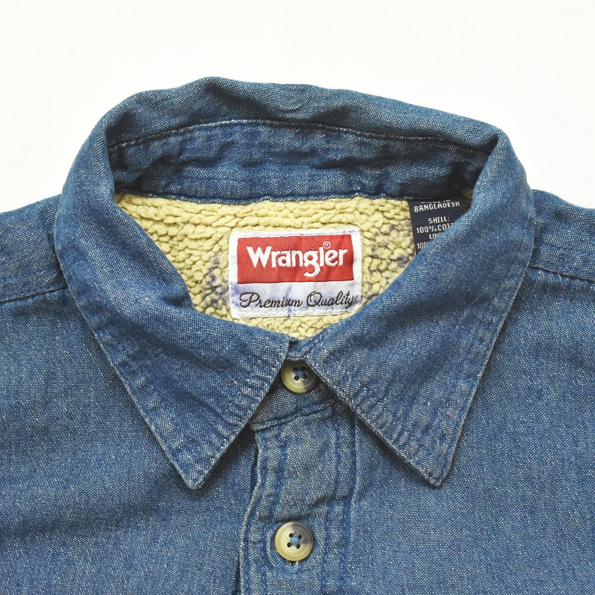 ★90s ヴィンテージ US 古着 ラングラー Wrangler デニム シャツ M インディゴ 裏 ボア フリース アメカジ 90年代 オールド old vintage★_画像6