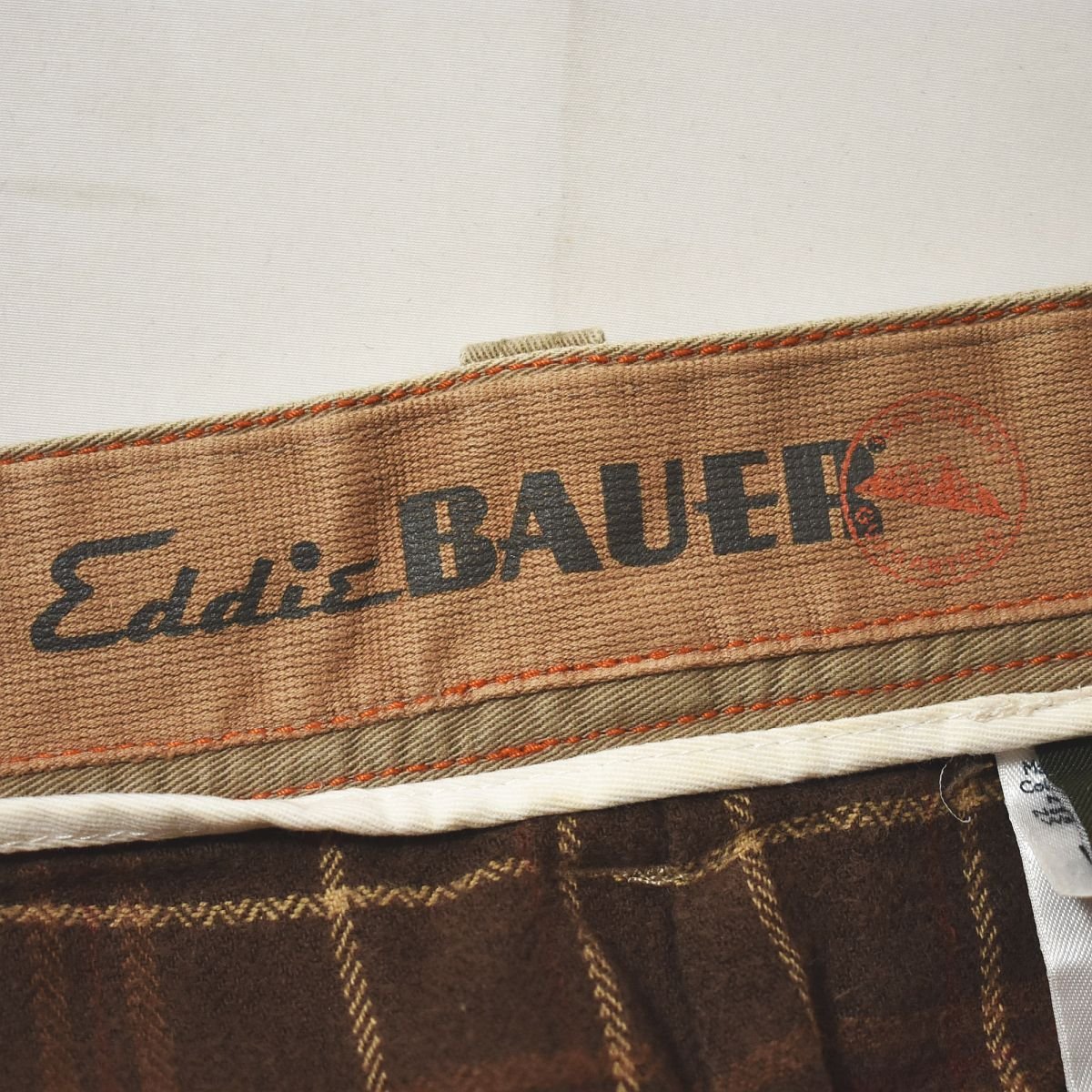 ★裏地 コットン チェック柄 エディーバウアー Eddie Bauer チノ パンツ 32 ベージュ 古着 アウトドア 裏起毛 チノパン 暖かい 防寒 厚手★_画像4