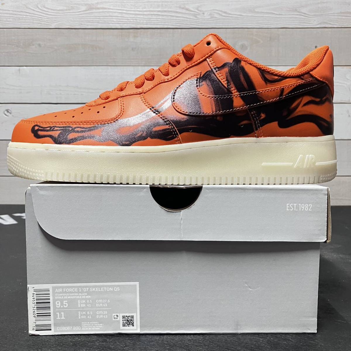 27.5cm NIKE AIR FORCE 1 LOW '07 SKELETON QS ORANGE CU8067-800 ナイキ エア フォース  ワン ロー スケルトン オレンジ