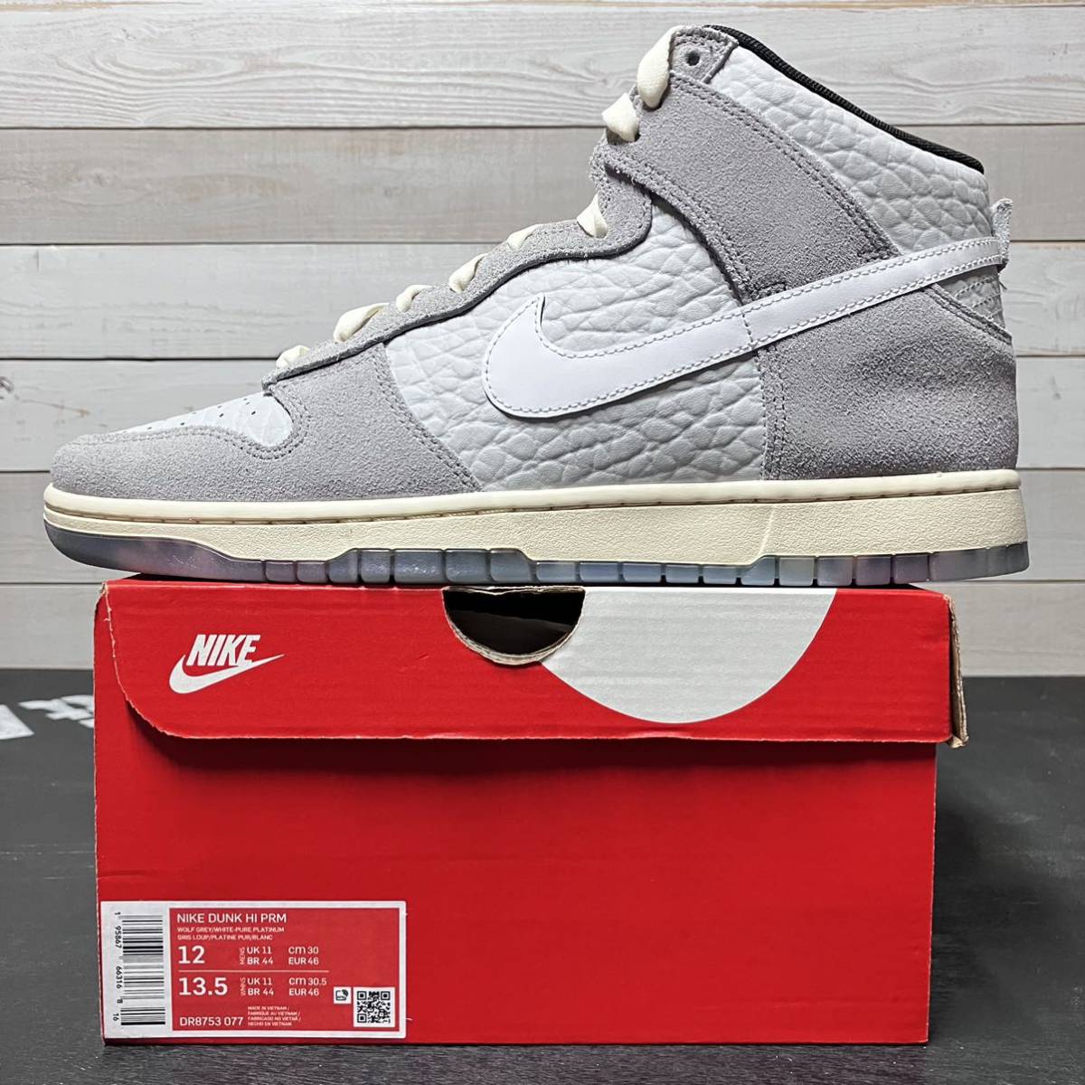 30cm NIKE DUNK HIGH HI PRM PREMIUM DR8753-077 ナイキ ダンク ハイカット ハイ プレミアム GREY WHITE グレー ホワイト_画像1