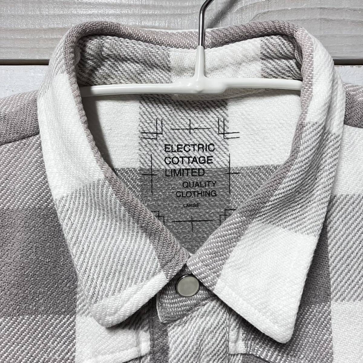 Sz L ELECTRIC COTTAGE BLOCK CHECK SHIRT GREY WHITE EC FRAGMENT GOODENOUGH エレクトリックコテージ ブロックチェック 半袖 ネルシャツ_画像6