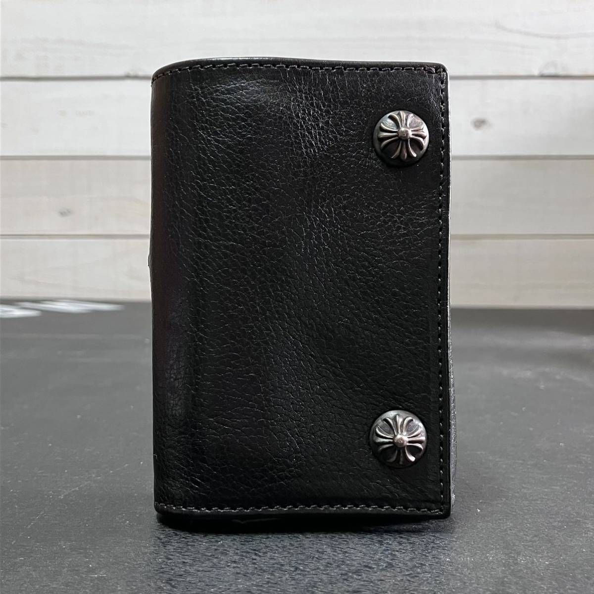 CHROME HEARTS 3 FOLD CROSS PATCH WALLET BLACK LEATHER クロム CHROME HEARTS 3 FOLD CROSS PATCH WALLET BLACK LEATHER クロム