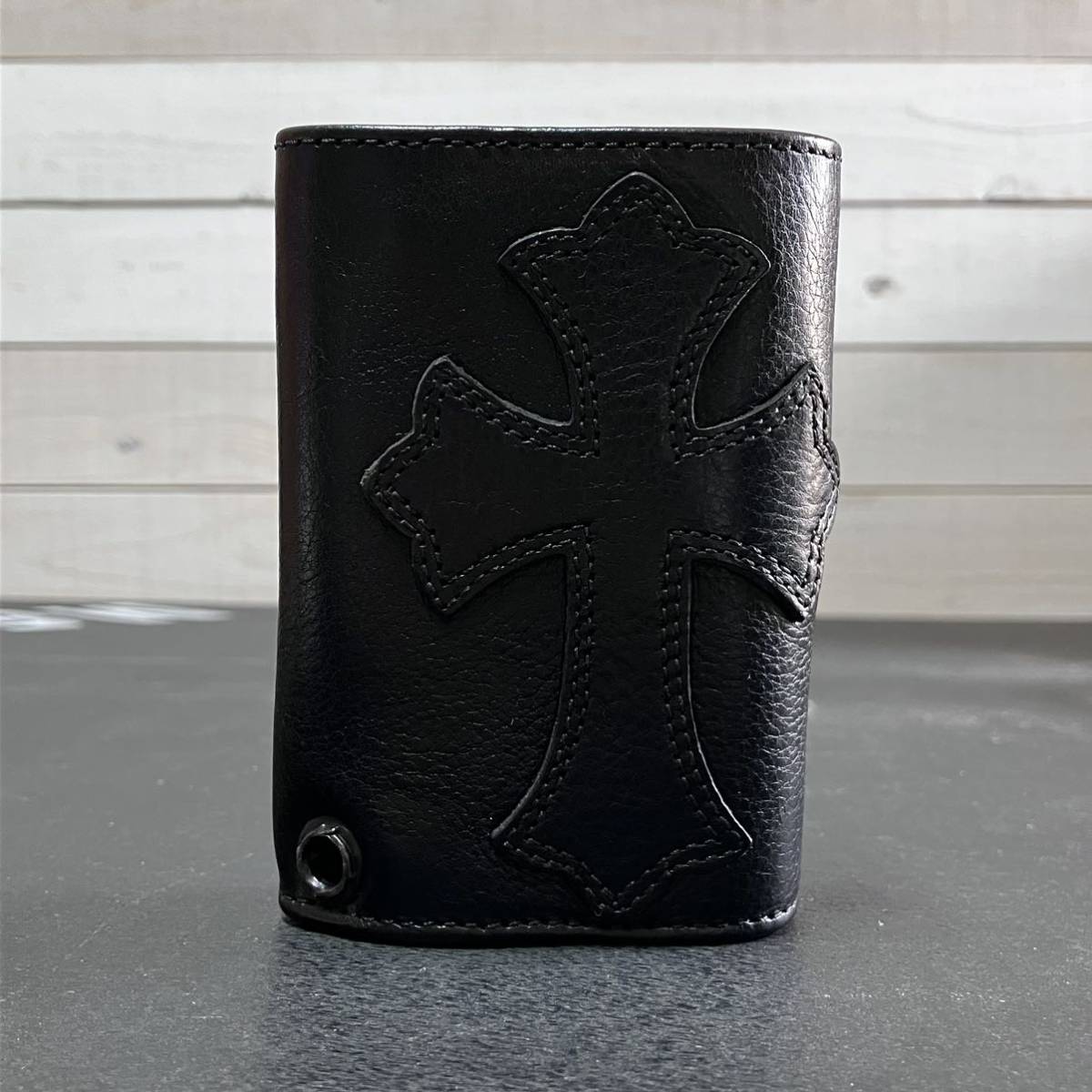 CHROME HEARTS 3 FOLD CROSS PATCH WALLET BLACK LEATHER クロム CHROME HEARTS 3 FOLD CROSS PATCH WALLET BLACK LEATHER クロム