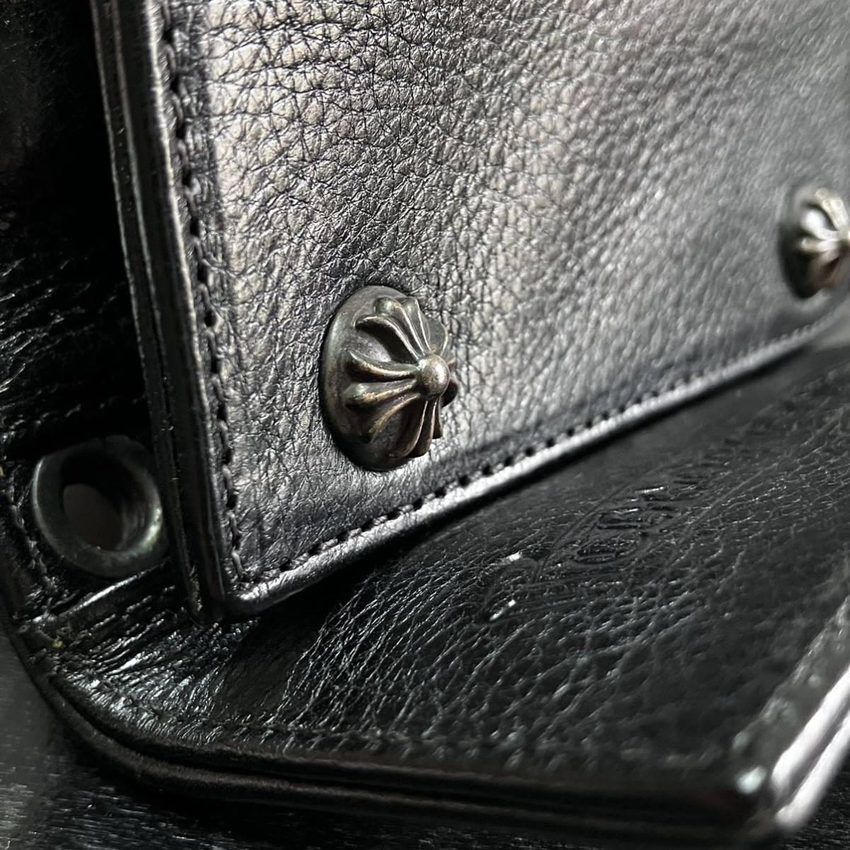 CHROME HEARTS 3 FOLD CROSS PATCH WALLET BLACK LEATHER クロム CHROME HEARTS 3 FOLD CROSS PATCH WALLET BLACK LEATHER クロム