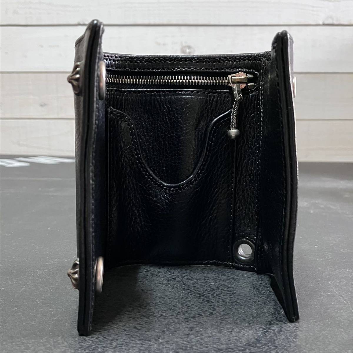 CHROME HEARTS 3 FOLD CROSS PATCH WALLET BLACK LEATHER クロム CHROME HEARTS 3 FOLD CROSS PATCH WALLET BLACK LEATHER クロム