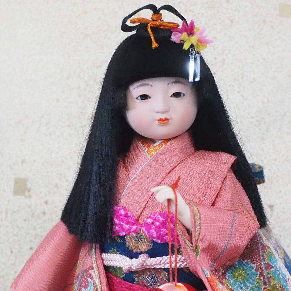 美品!昭和ビンテージ 日本人形 寿宝 作「小菊」ガラスケース付 美品!昭和ビンテージ 日本人形 寿宝 作「小菊」ガラスケース付