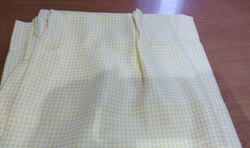 【美品】カーテン 100 2枚組 黄色 チェック柄  厚地 ドレープカーテン