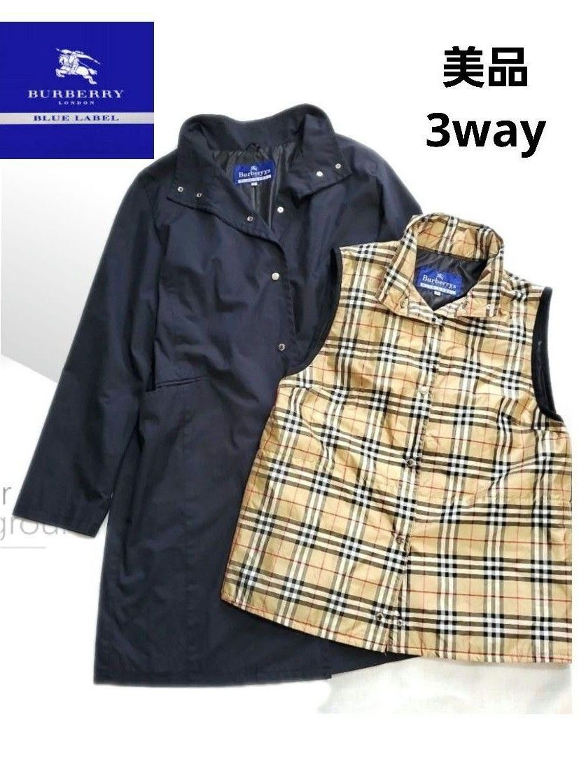 ✨極美品 バーバリーブルーレーベル ダウンコート 3way ノバチェック 38 バーバリー ブルーレーベル コート BURBERRY BLUE LABEL ベスト
