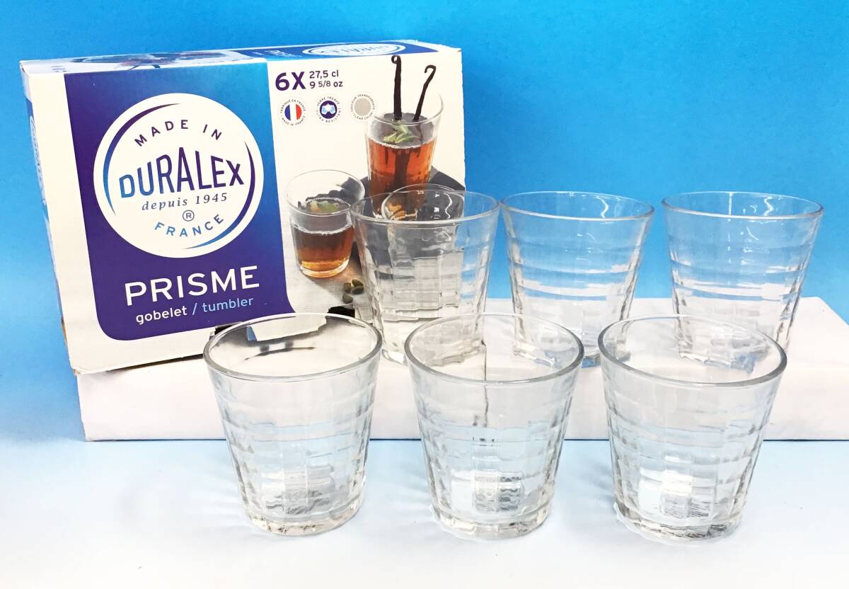 未使用 6個セット DURALEX PRISME グラス タンブラー 275cc 1033A B06 フランス製 クリア ガラス コップ 元箱 プリズム デュラレックスの画像1