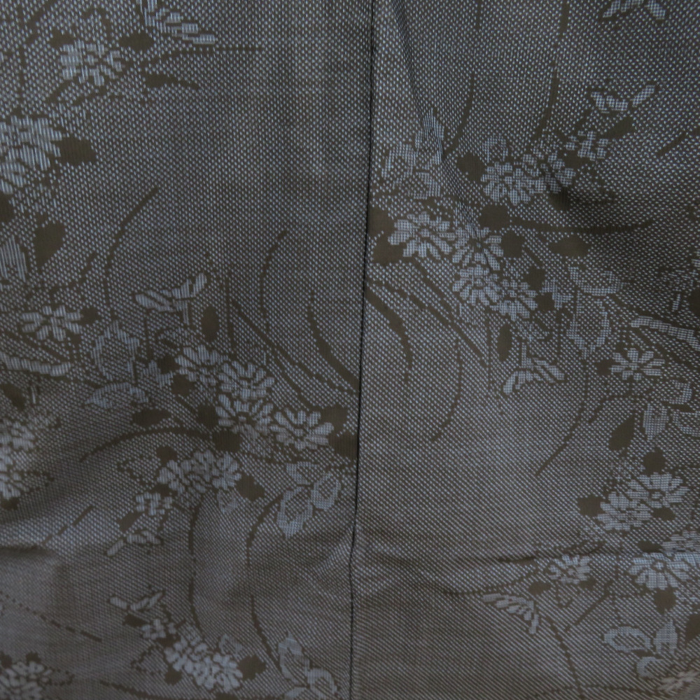 紬 着物 草花模様 袷 広衿 紺色 正絹 カジュアル着物 仕立て上がり 身丈158cm_画像4