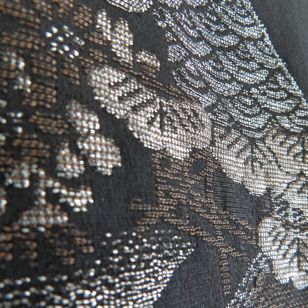 羽織 正絹 色紙調 正絹 一つ紋 黒色ｘ茶色 銀糸 着物コート 着物用 身丈81.5cm_画像6