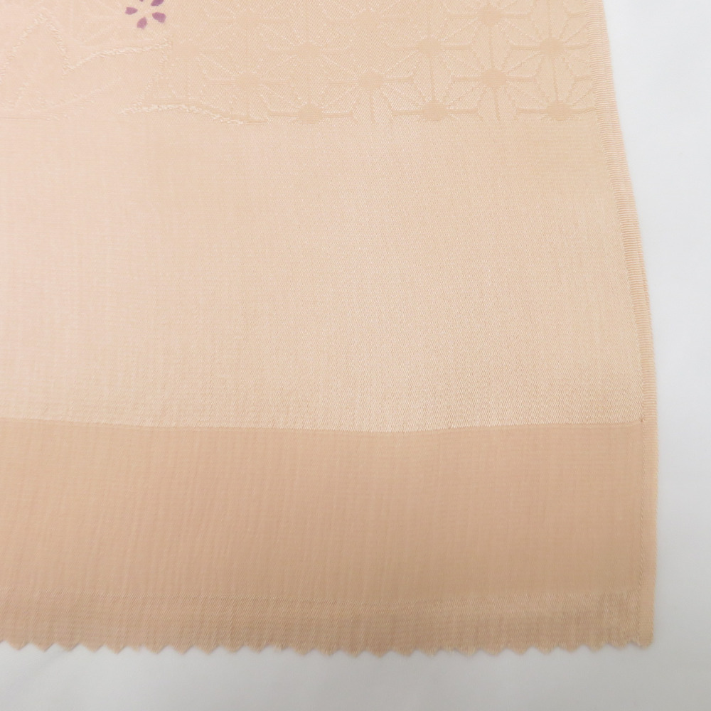 帯揚げ 正絹 ピンク系 コーラルレッド 桜 楓・麻の葉地模様 絹100％ フォーマル 長さ172cm 新品_画像5
