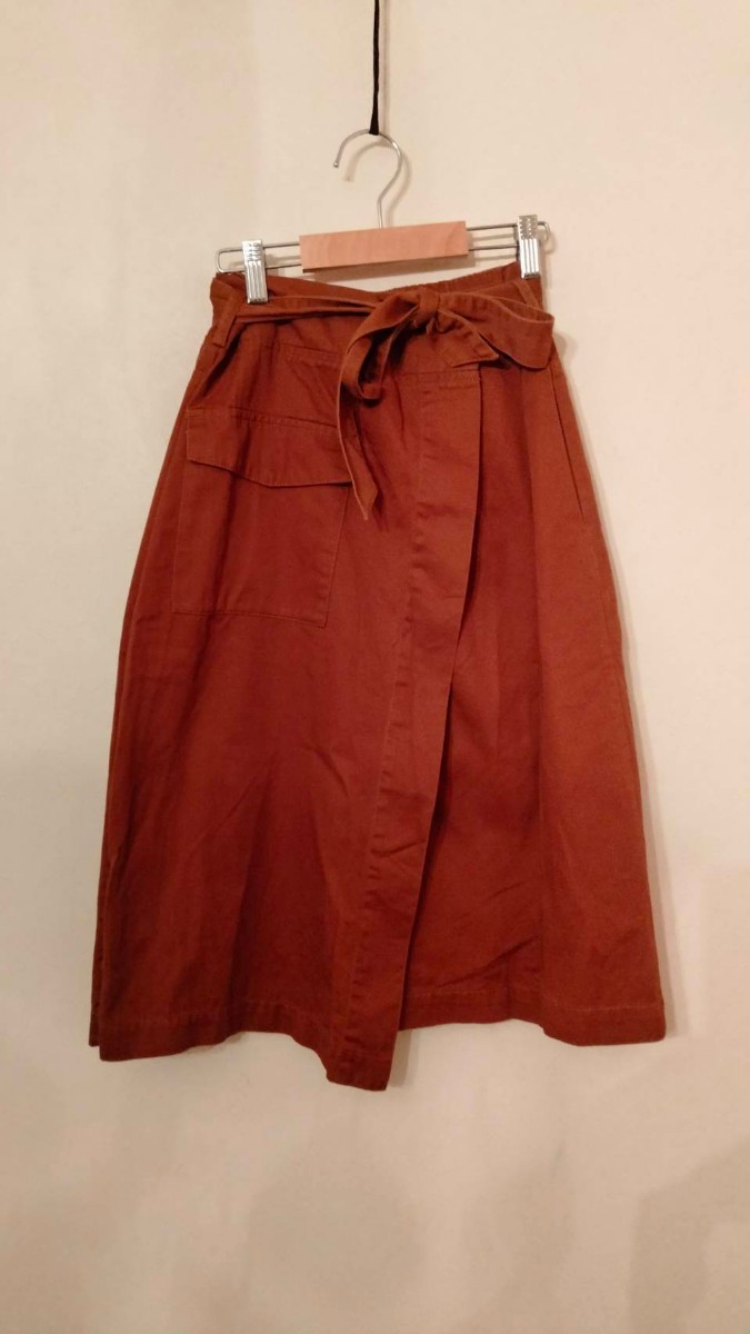 OZOC　オゾック ウエストリボンロングスカート 38サイズ Mサイズ フレアスカート 　ブラウン コットンスカート_画像2
