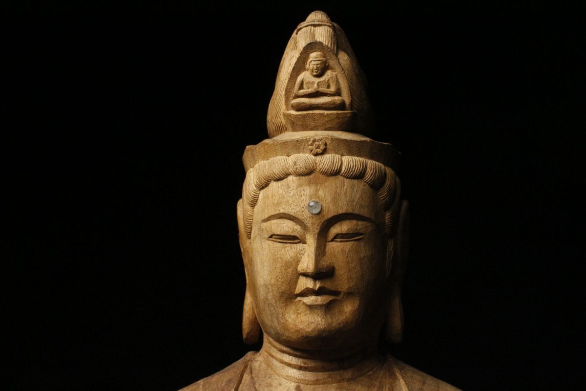 【LIG】仏教美術 木彫 観音菩薩立像 特大62㎝ 仏像 寺院収蔵品 ⑥ [-WO]24.1_画像4