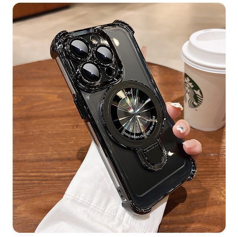 iPhone 15 Pro max ケース アイフォン15 プロ マックス カバー 透明 メッキ加工 耐衝撃 レンズ保護 スタンド付き MagSafe充電 選べる5色_画像5