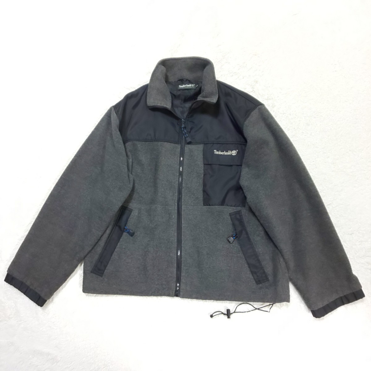 [ превосходный товар / редкий ]90s Timberland Timberland Vintage флис жакет (L) блузон вышивка Logo черный × темно-серый мужской 