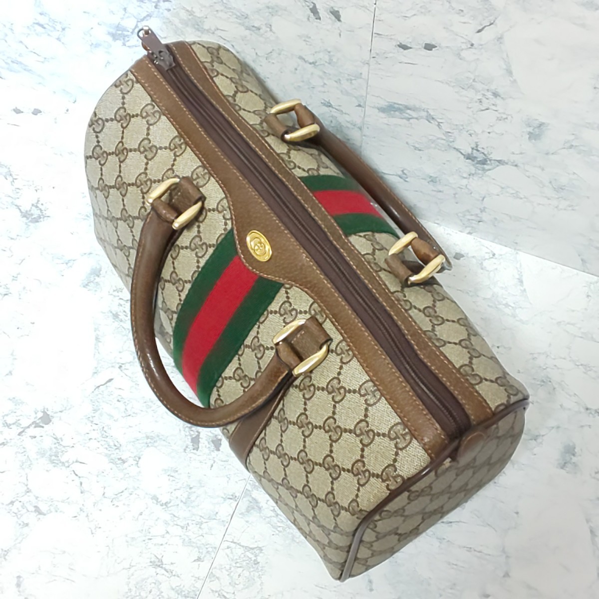 【極美品】OLD GUCCI オールドグッチ シェリーライン ヴィンテージ ミニボストンバッグ ハンドバッグ GG柄 GGプラス PVCレザー/キャンバス_画像8