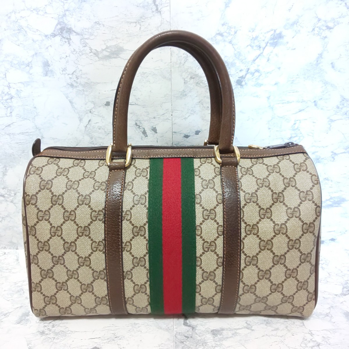 【極美品】OLD GUCCI オールドグッチ シェリーライン ヴィンテージ ミニボストンバッグ ハンドバッグ GG柄 GGプラス PVCレザー/キャンバス