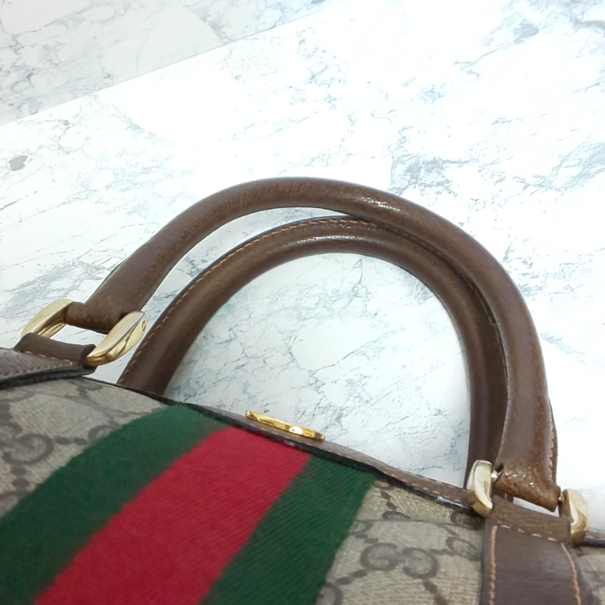 【極美品】OLD GUCCI オールドグッチ シェリーライン ヴィンテージ ミニボストンバッグ ハンドバッグ GG柄 GGプラス PVCレザー/キャンバス_画像9