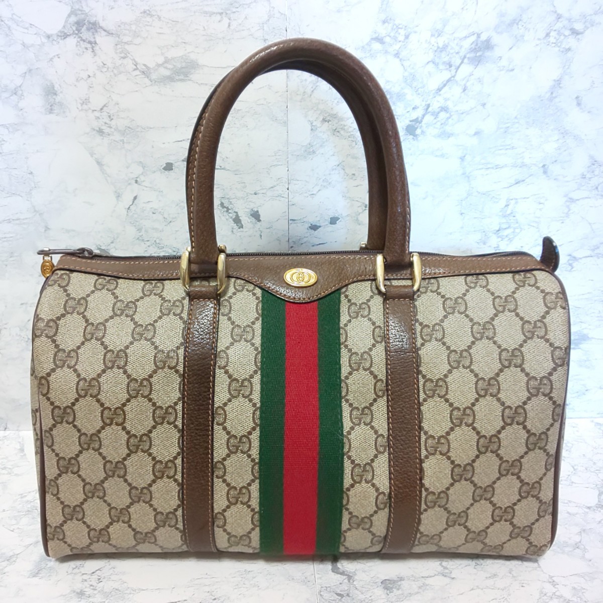 【極美品】OLD GUCCI オールドグッチ シェリーライン ヴィンテージ ミニボストンバッグ ハンドバッグ GG柄 GGプラス PVCレザー/キャンバス