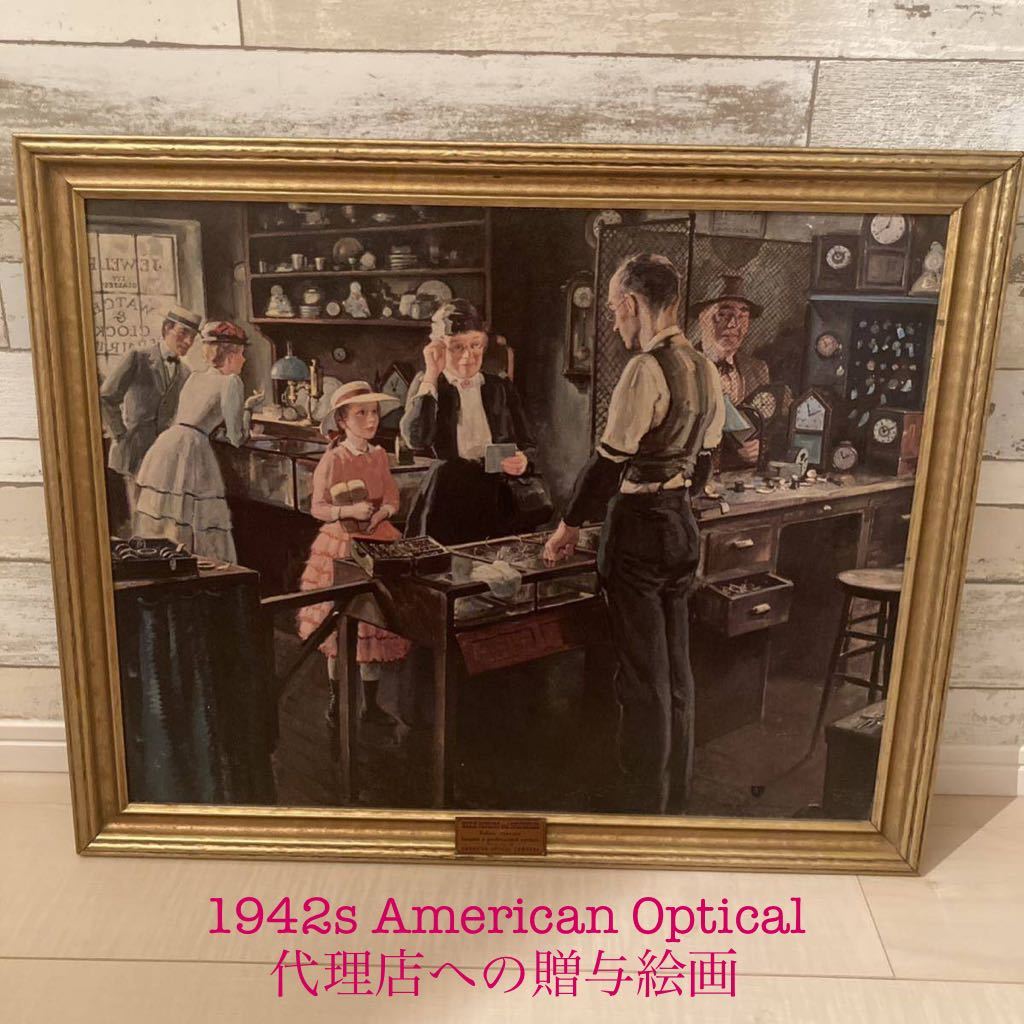 超希少1942年American Optical代理店への贈与絵画 Herbert Morton Stoops作画 AO SHURON B&L Tart ARNEL