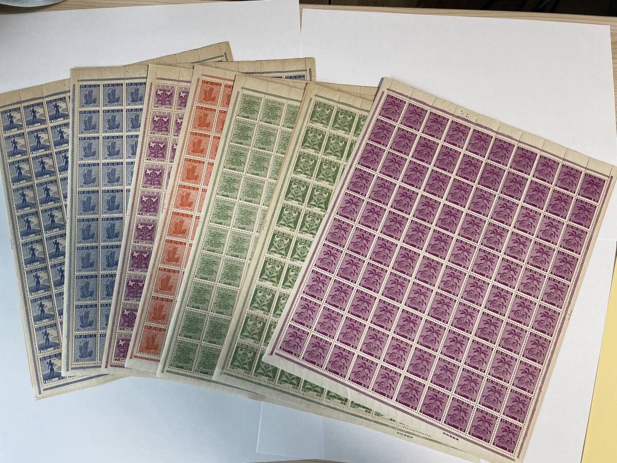 日本　琉球切手　普通一次 再版　シート全揃い100セット ★状態良い、本物保証★