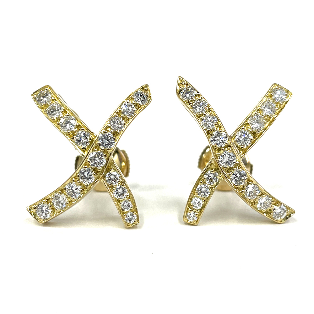 日本人気超絶の 【中古】ティファニー Tiffany&Co. パロマピカソ ダイヤ K18YG クロス ピアス 5.8g イヤリング、ピアス