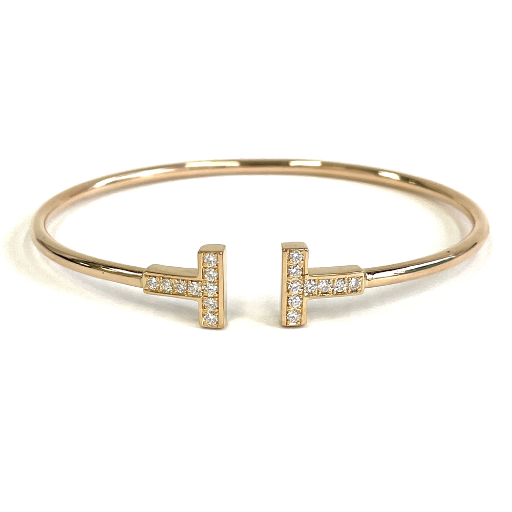 若者の大愛商品 【中古】ティファニー TIFFANY&Co. ブレスレット K18PG ピンクゴールド ダイヤ 7.8g 箱付 ワイヤー T ブレスレット
