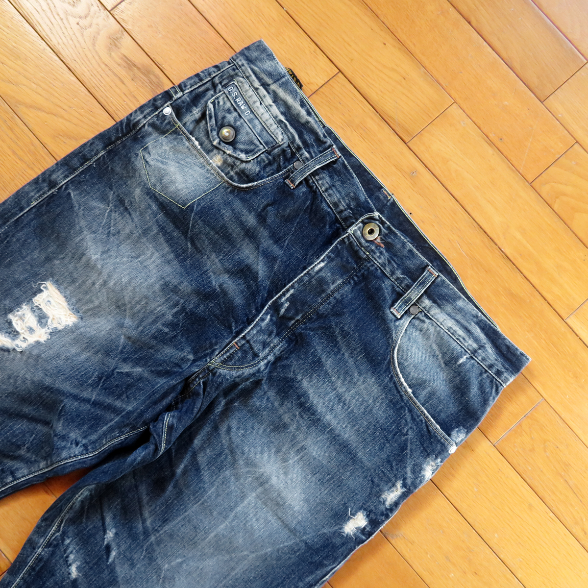 ジースターロウ G-Star RAW テーパード デニム イタリア製 ★ W34 ★ ジーンズ メンズ Morris TAPERED インディゴブルー ダメージ加工_画像3