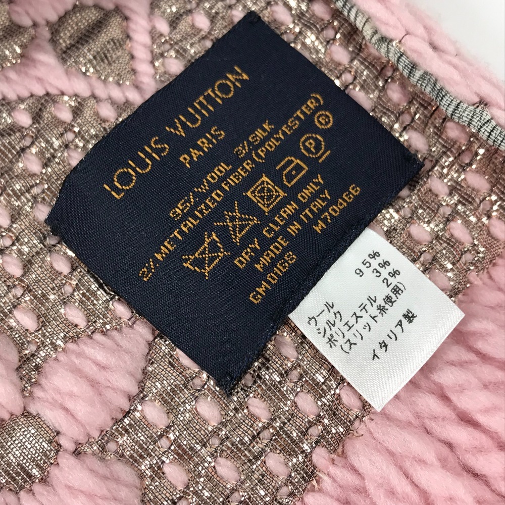 LOUIS VUITTON ルイヴィトン M70466 エシャルプ・ロゴマニア・シャイン フリンジ ラメ モノグラム マフラー ピンク レディース【中古】_画像9