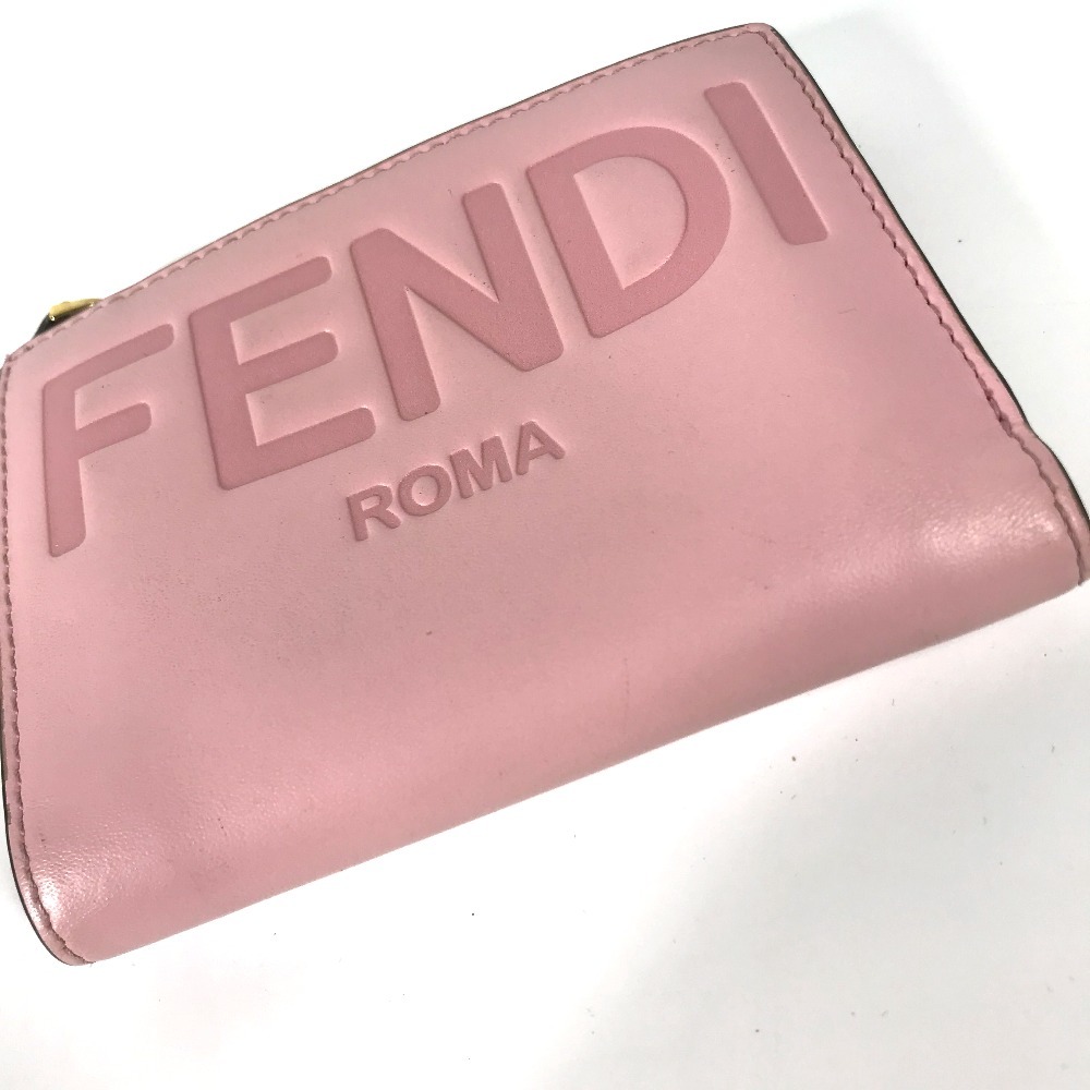 FENDI フェンディ 8M0447 ロゴ コンパクトウォレット 2つ折り財布 ピンク レディース【中古】_画像2