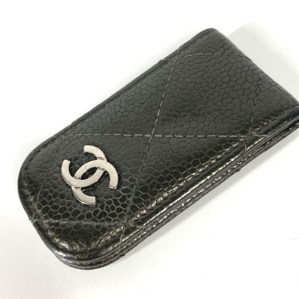 CHANEL シャネル CC ココマーク 財布 マトラッセ キルティング マネークリップ カーキ レディース【中古】_画像2