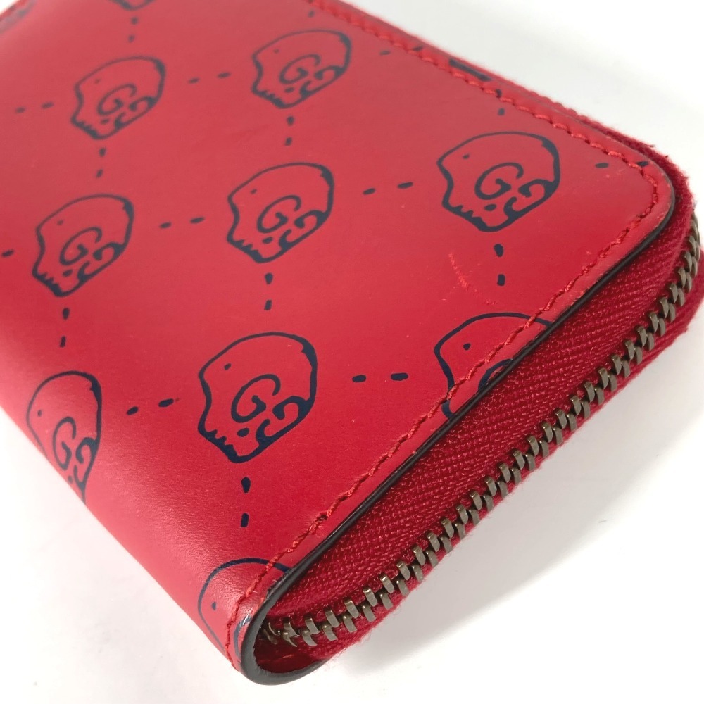 GUCCI Gucci 448465 Skull ячейка для монет кошелек для мелочи . чехол для пропуска раунд застежка-молния GG призрак футляр для карточек красный унисекс [ б/у ]