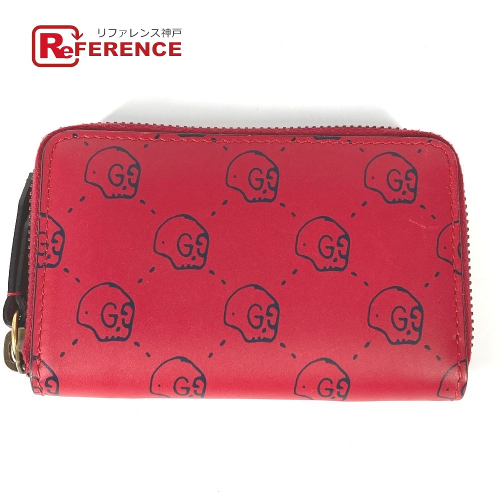 GUCCI Gucci 448465 Skull coin case change purse . pass case round fastener GG ghost card-case red unisex [ used ]