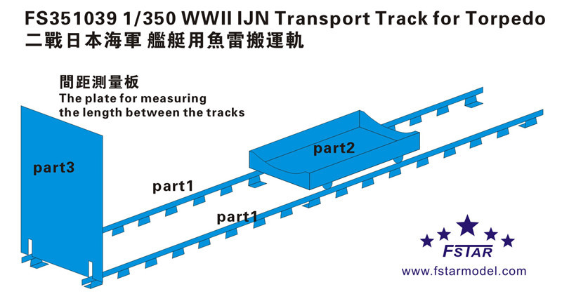 FS351039 1/350 WWII IJN 日本海軍 艦艇用魚雷運搬車と運搬軌条 エッチングパーツ_画像2
