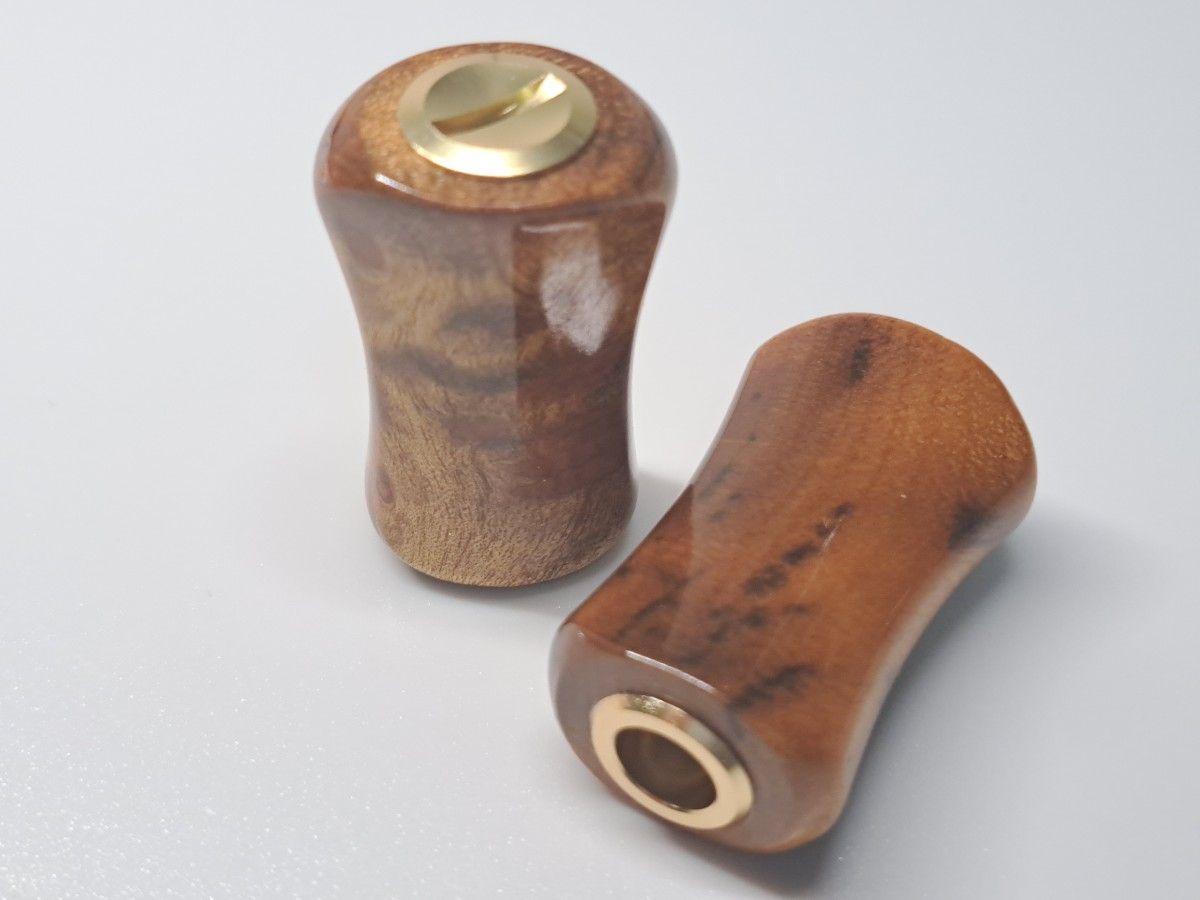 ④平型ウッドノブ 木製/ゴールド 2個セット ダイワSタイプ ④平型ウッドノブ 木製/ゴールド 2個セット ダイワSタイプ