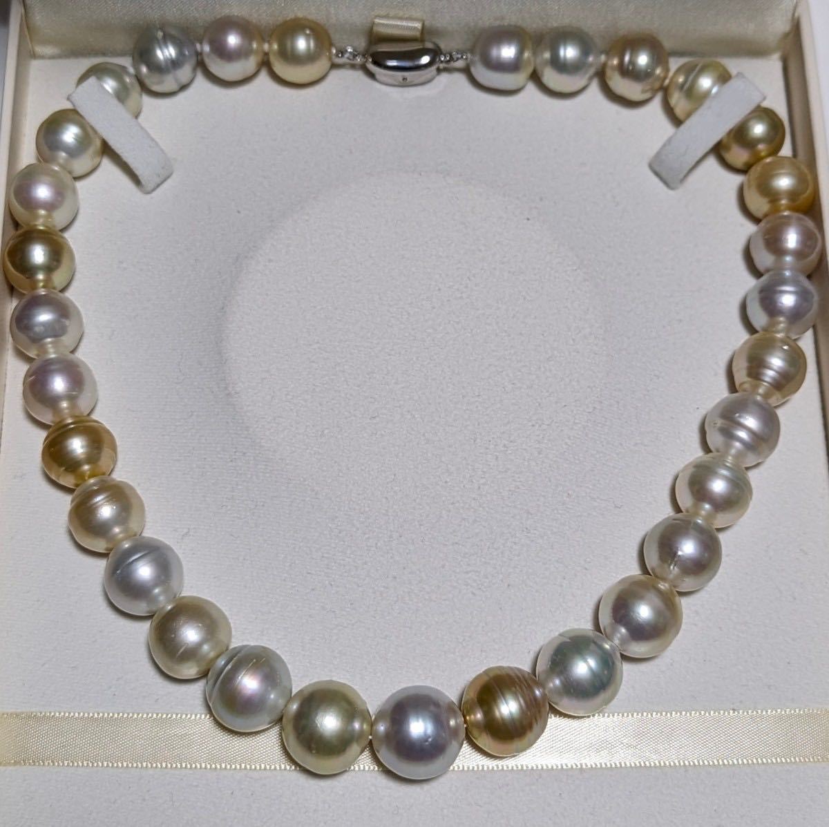 AN197 最大15 6mm マルチカラー 南洋 白蝶真珠 無調色 ネックレス 天然
