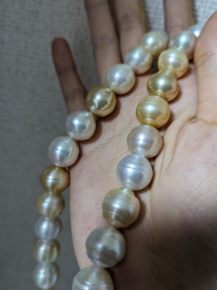 AN197　最大15.6mm　マルチカラー　南洋　白蝶真珠　無調色　ネックレス　天然