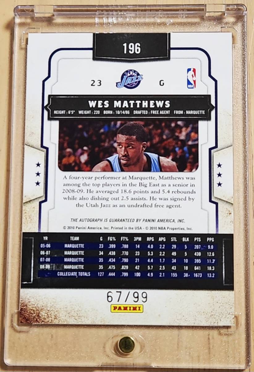 SP サイン 2009 -10 Panini Classics WESLEY WES MATTHEWS Auto RC ( /99) / ウェズリー マシューズ Autograph _画像3