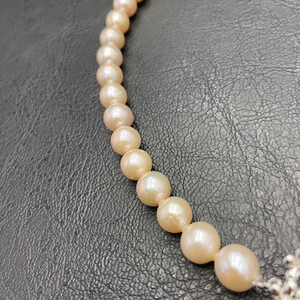 【Pearl】パープル 淡水 パール ネックレス47粒/8.5mm-9.5mm・パールイヤリング /7.5mm-8.0mm 2点セット フラワー_画像5