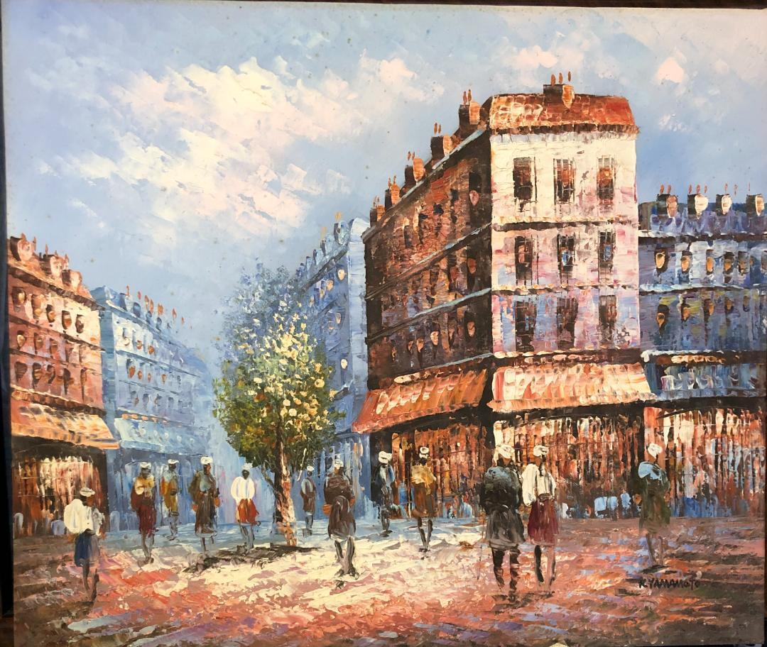 絵画美術 油彩画 K.YAMAMOTO作 フランスパリの町並み 直筆肉筆 絵画美術 油彩画 K.YAMAMOTO作 フランスパリの町並み 直筆肉筆