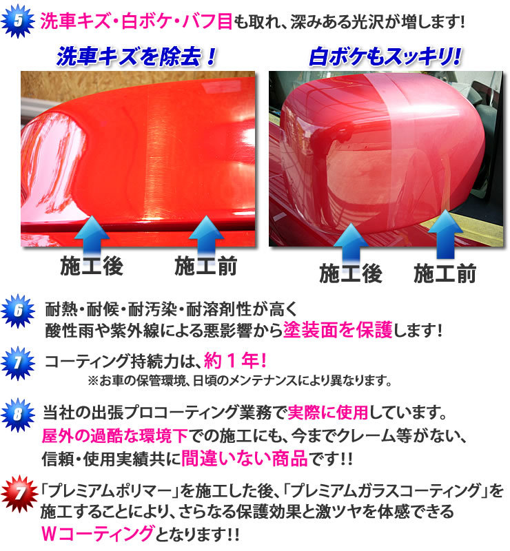 送料無料 ★5年保証 ガラス コーティング 施工車の洗車で落ちない ウォータースポット 水垢 小キズないですか? 汚れ落とし決定版! 下地処理_画像8