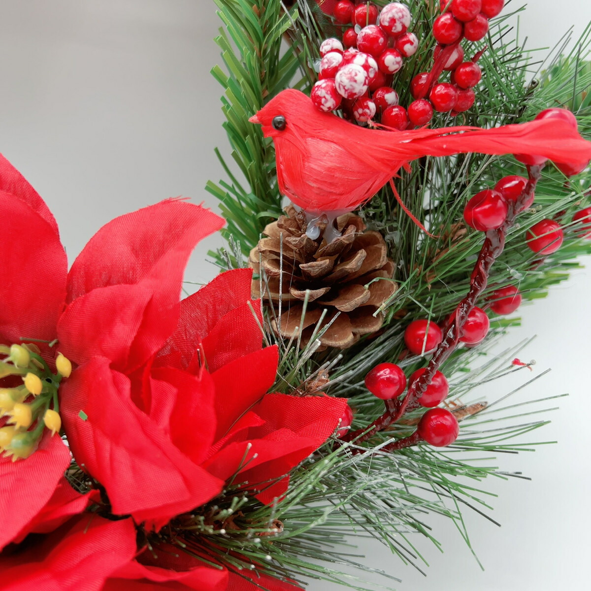 クリスマスリース　35cm×35cm 赤リボン Xmas リース 造花 花輪 アートフラワー クリスマス 玄関 丸 輪っか ドア 飾り 装飾 インテリア _画像6