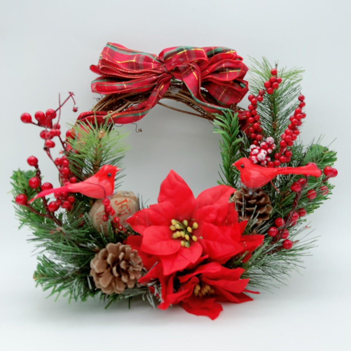 クリスマスリース　35cm×35cm 赤リボン Xmas リース 造花 花輪 アートフラワー クリスマス 玄関 丸 輪っか ドア 飾り 装飾 インテリア _画像3