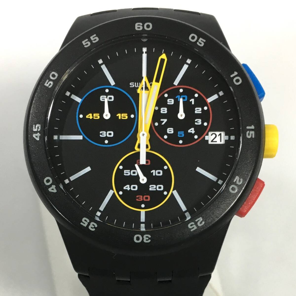 スウォッチ SUSB416 ブラックワン ブラック 文字盤 クロノグラフ デイト クオーツ メンズ 腕時計 稼働品 swatch BLACK-ONE