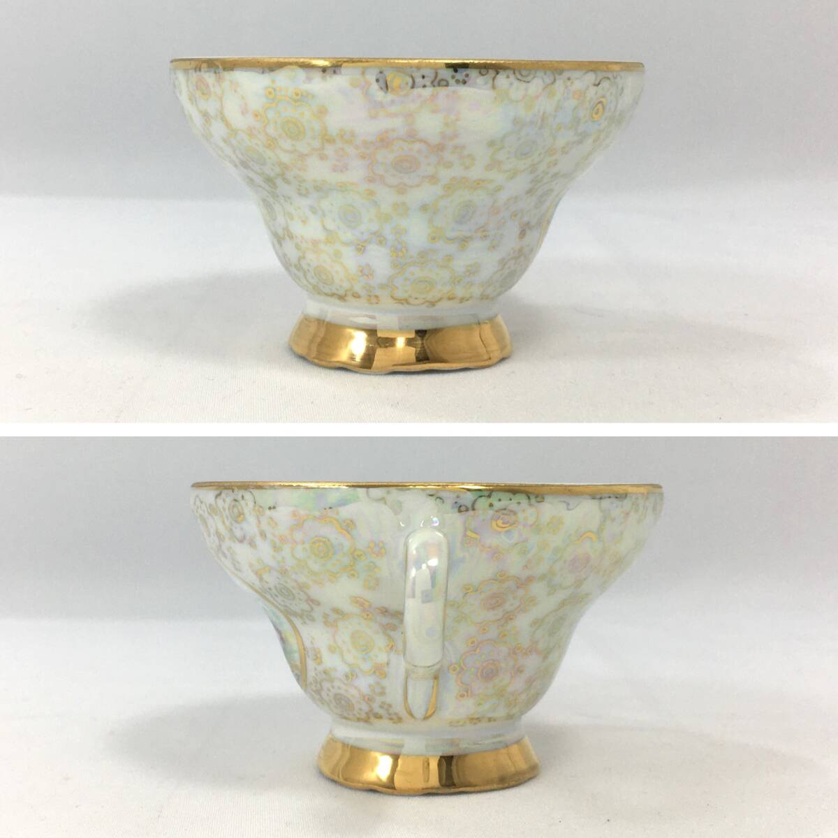 FINE PORCELAIN カップ＆ソーサー 花柄 オーロラ 金彩 透かし ロココ調 ヒロココシノ ニッコー ファインポーセリンの画像3