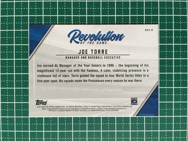 即決のみ！★TOPPS MLB 2019 SERIES 1 BASEBALL REV-8 JOE TORRE【NEW YORK YANKEES】インサートカード 19★同梱発送可能！_画像2