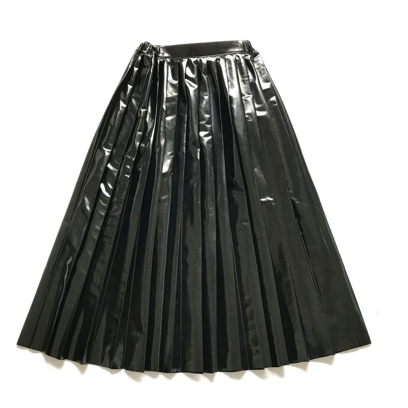 定価2.6万 UN3D. アンスリード ECO-LEATHER PLEATS SK エコレザー プリーツスカート 黒 size:38/ORIGAMI オリガミ ロング マキシ スカート